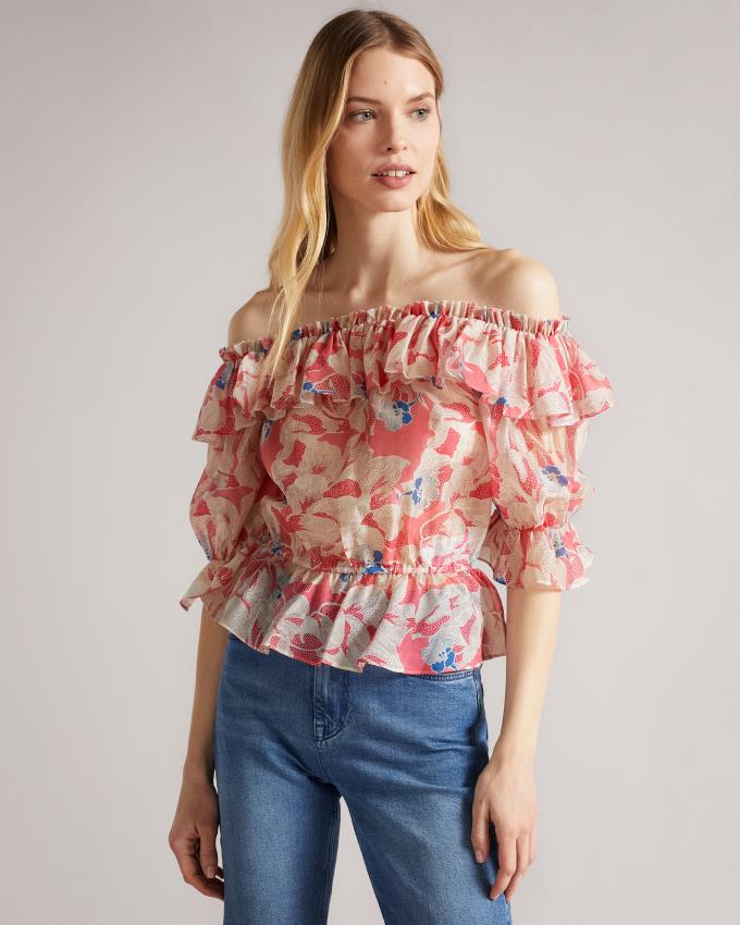 Hauts Ted Baker Off The Shoulder With Elasticated Waist Rose Femme | ZRN-24958506